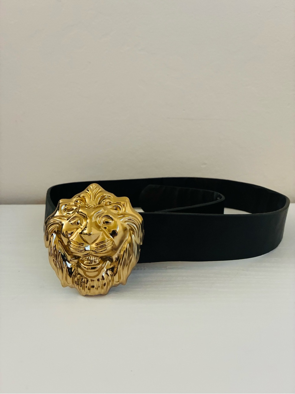 Gold Lion Buckle Black Belt - Designer Style